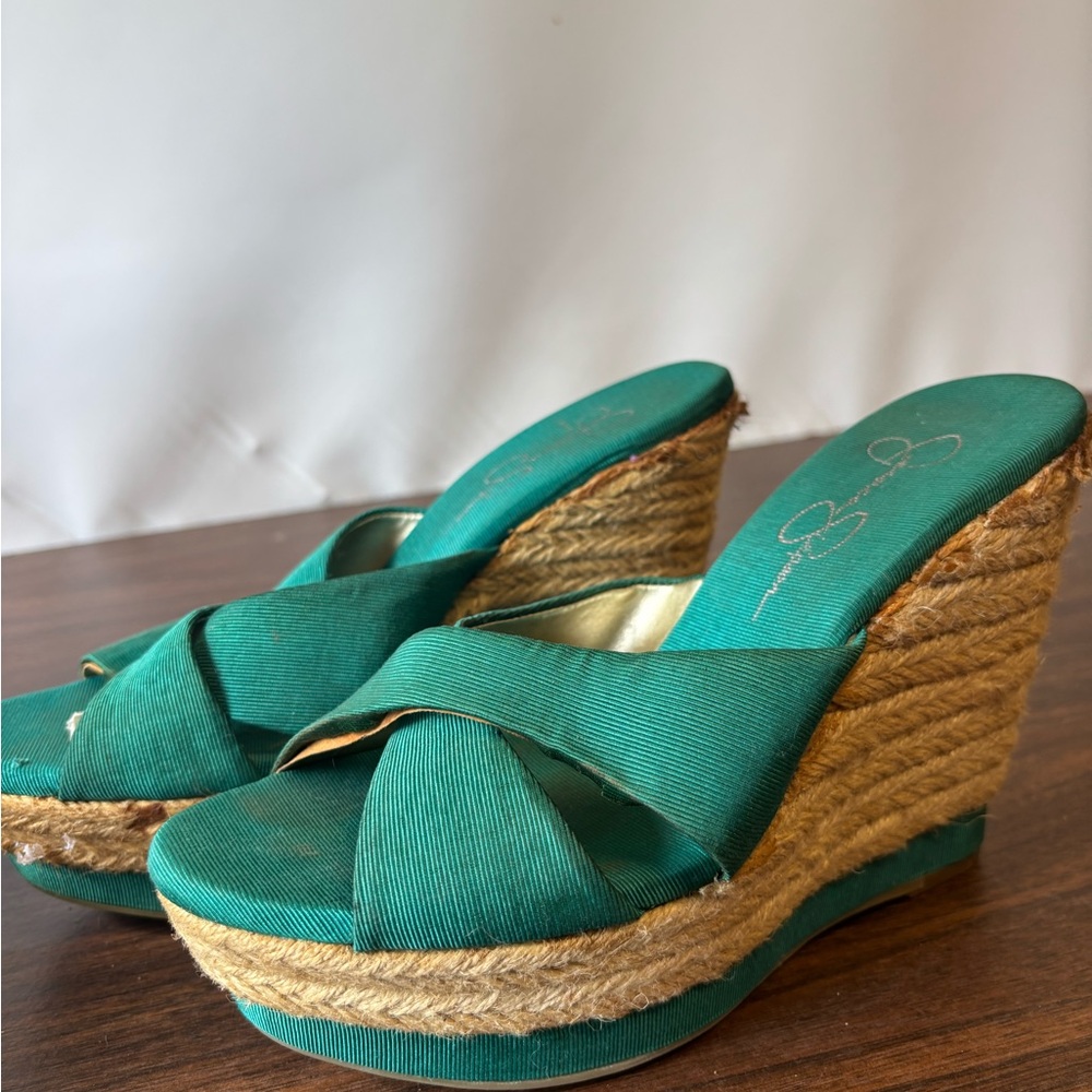Jessica SIMPSON Teal WEDGE sandals